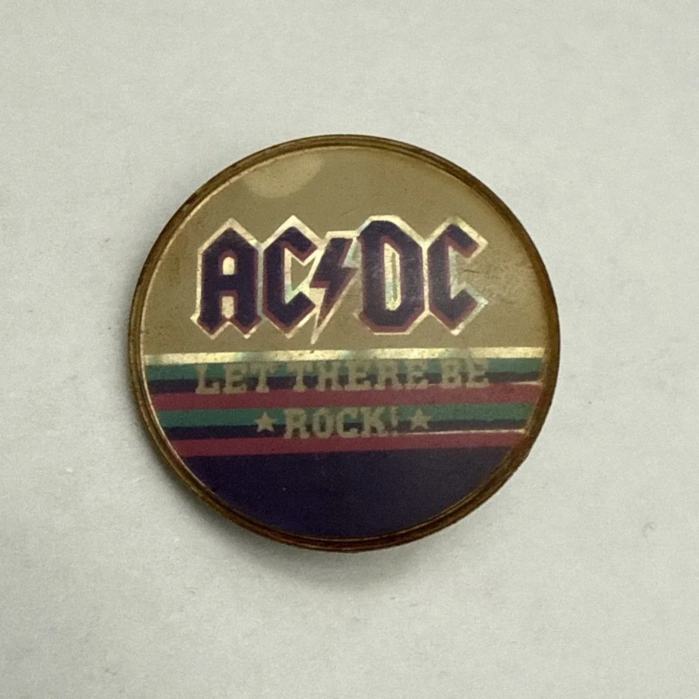 AC/DC Vintage‎ Enamel Pin Let There Be Rock Button Brooch 80's